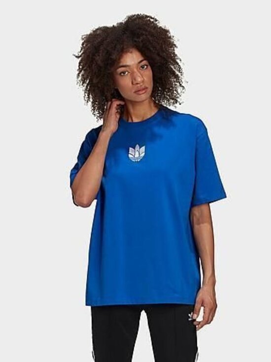 Adidas Women S Adicolor 3D Trefoil Tee Blue / White - Picture 1 of 1